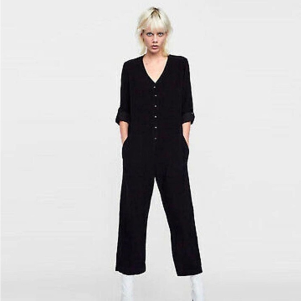 Zara Black Loose Overall Jumpsuit